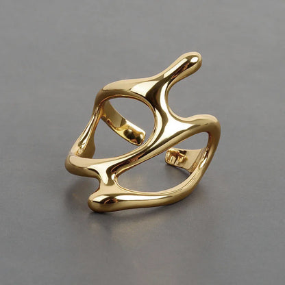 MeltWave™ Y2K Pleated Gold Open Ring – Liquid Metal Punk Fashion