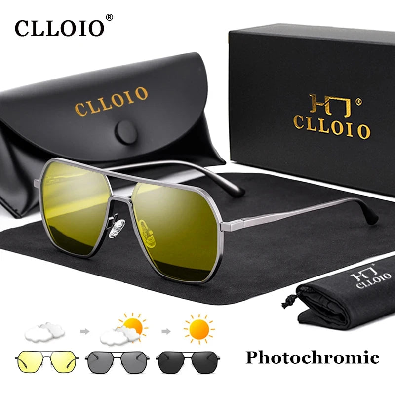 CLLOIO™ Anti-Glare Photochromic Polarized Driving Sunglasses – Day & Night Vision | Aluminum Alloy Frame | UV400 Protection