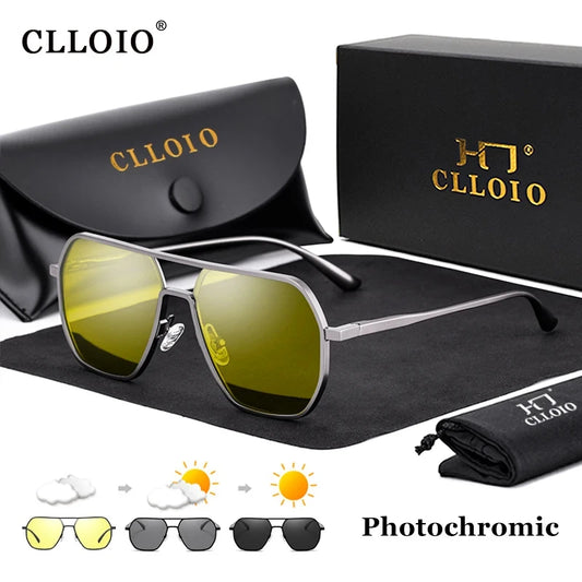 CLLOIO™ Anti-Glare Photochromic Polarized Driving Sunglasses – Day & Night Vision | Aluminum Alloy Frame | UV400 Protection