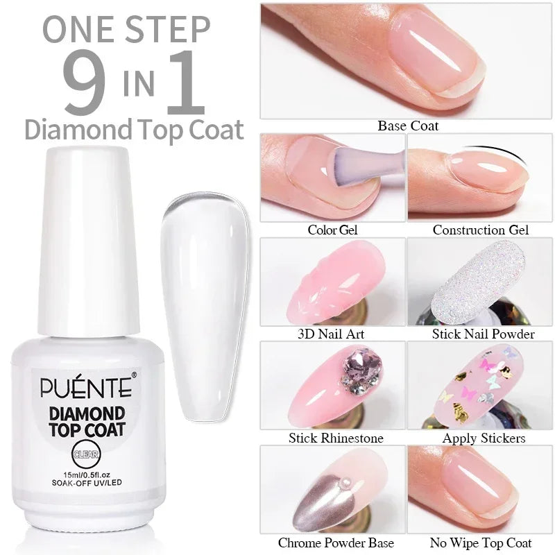 15ML HEMA-Free Base & Top Coat Set – Crystal Glossy & Velvet Matte Finish for Sensitive Nails | Soak-Off UV/LED Gel Varnish