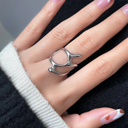 MeltWave™ Y2K Pleated Gold Open Ring – Liquid Metal Punk Fashion
