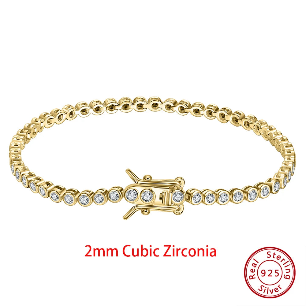 Rinntin 925 Sterling Silver Tennis Bracelet – Luxury Clear Zirconia Chain for Women (1.5/2/3mm Options)