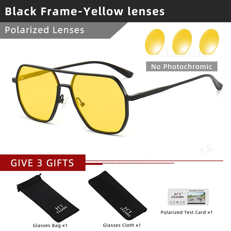 CLLOIO™ Anti-Glare Photochromic Polarized Driving Sunglasses – Day & Night Vision | Aluminum Alloy Frame | UV400 Protection