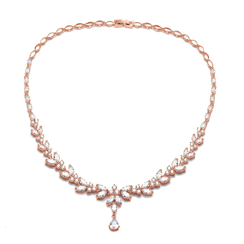 ZAKOL Luxury Zirconia Leaf Bridal Jewelry Set – Elegant Necklace, Earrings, Ring & Bracelet for Weddings