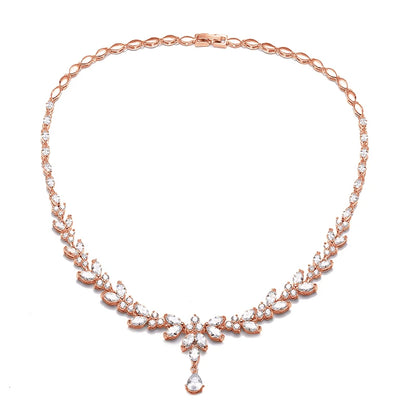 ZAKOL Luxury Zirconia Leaf Bridal Jewelry Set – Elegant Necklace, Earrings, Ring & Bracelet for Weddings
