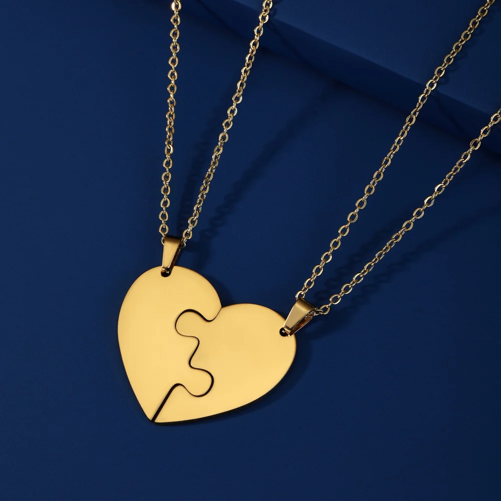 Dreamtimes Love Heart Puzzle Pendant Necklace 2/3/4/5/6 Pieces Stainless Steel Women Men Jewelry Lover Family Friends Gifts