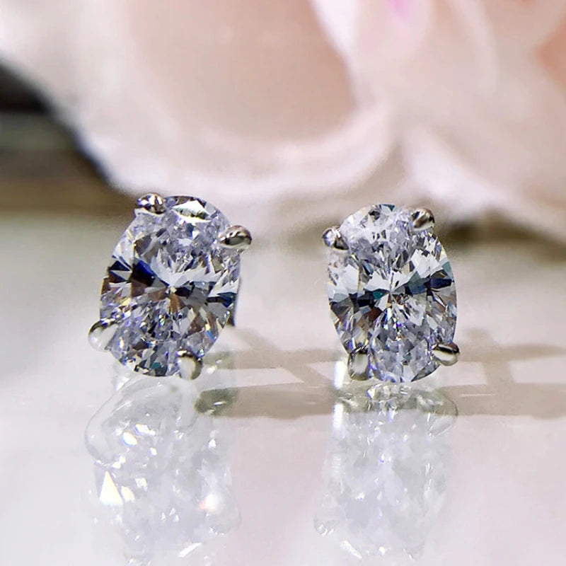 CAOSHI Elegant Oval-Cut CZ Stud Earrings – Simple Shiny Crystal Jewelry for Women | Timeless & Versatile Accessories