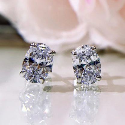 CAOSHI Elegant Oval-Cut CZ Stud Earrings – Simple Shiny Crystal Jewelry for Women | Timeless & Versatile Accessories
