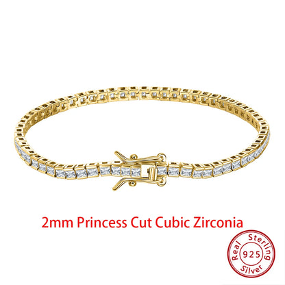 Rinntin 925 Sterling Silver Tennis Bracelet – Luxury Clear Zirconia Chain for Women (1.5/2/3mm Options)
