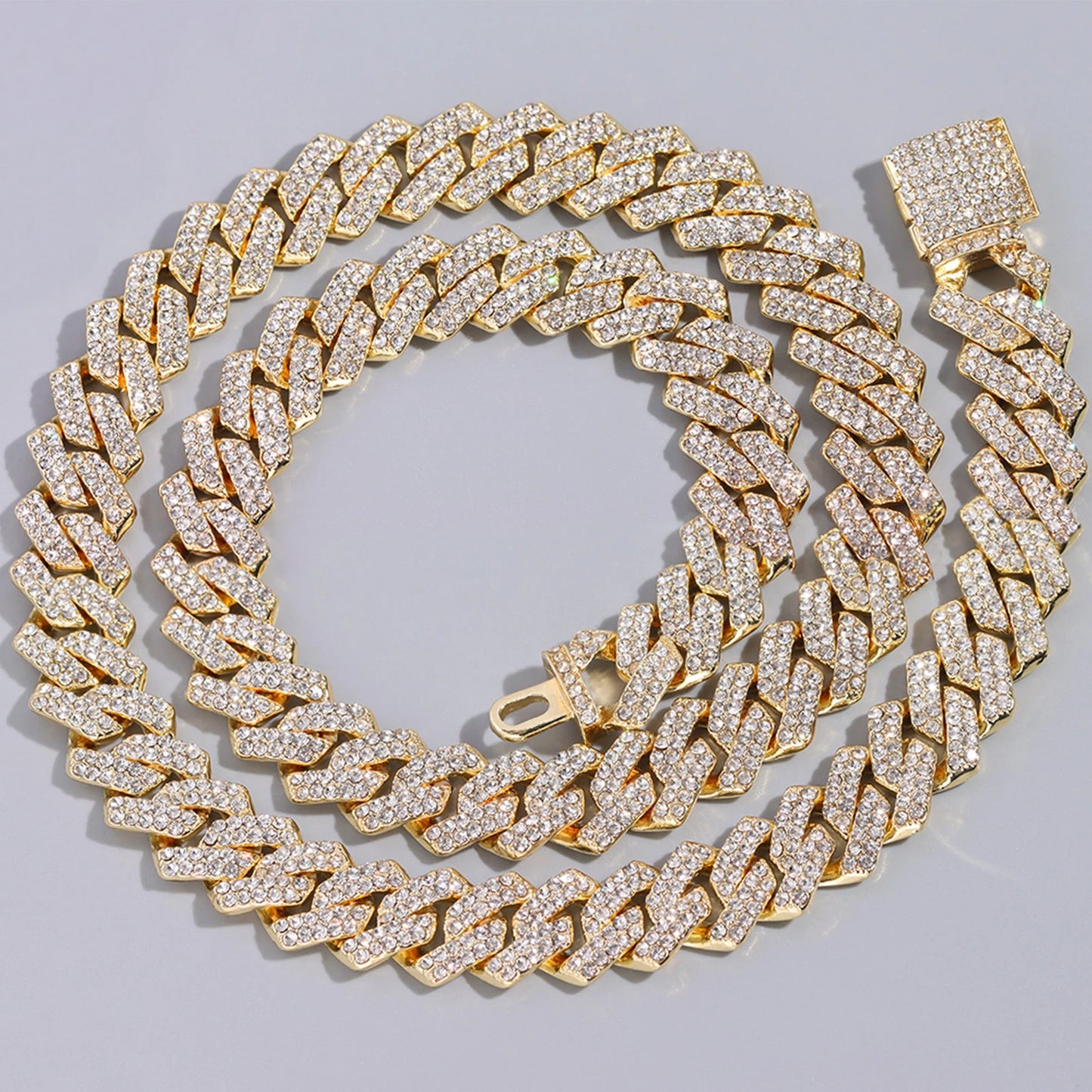 Iced Out Prong Cuban Link Chain – 2 Row AAA Rhinestones | 13/14/20mm | Men's Hip Hop Necklace