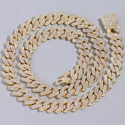 Iced Out Prong Cuban Link Chain – 2 Row AAA Rhinestones | 13/14/20mm | Men's Hip Hop Necklace