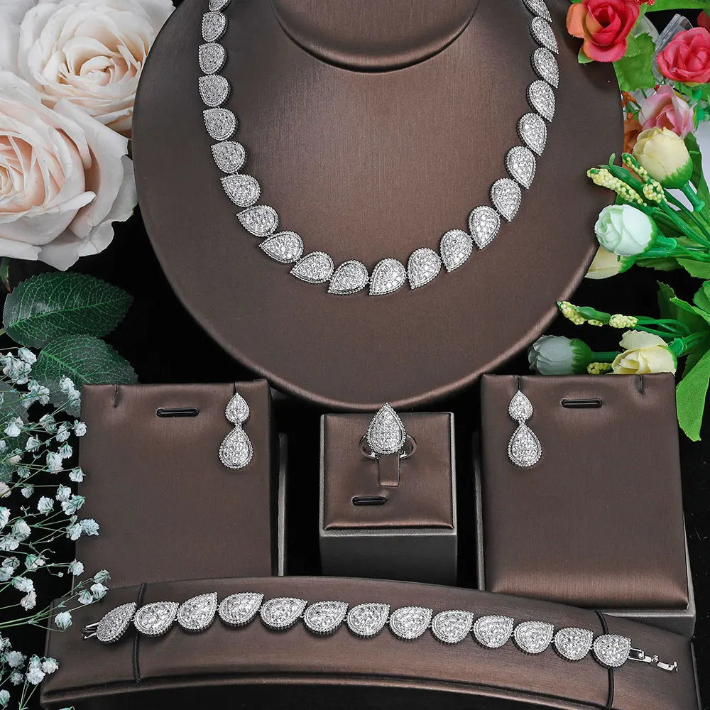 2025 Bestseller: 4-Piece Cubic Zirconia Bridal Wedding Jewelry Set – Timeless Elegance for the Modern Bride