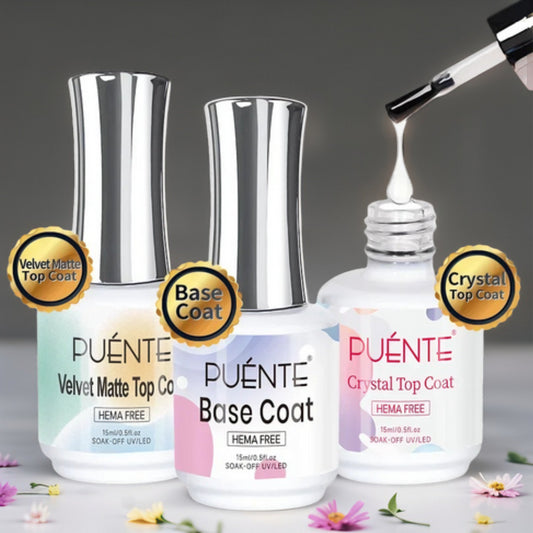 15ML HEMA-Free Base & Top Coat Set – Crystal Glossy & Velvet Matte Finish for Sensitive Nails | Soak-Off UV/LED Gel Varnish