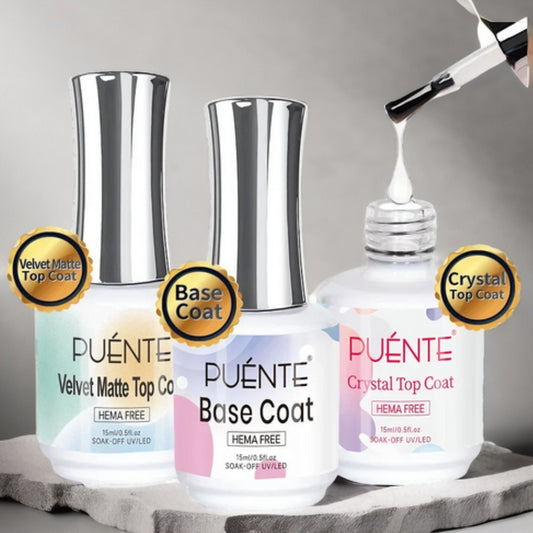 15ML HEMA-Free Base & Top Coat Set – Crystal Glossy & Velvet Matte Finish for Sensitive Nails | Soak-Off UV/LED Gel Varnish