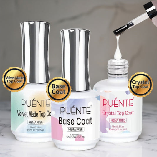 15ML HEMA-Free Base & Top Coat Set – Crystal Glossy & Velvet Matte Finish for Sensitive Nails | Soak-Off UV/LED Gel Varnish
