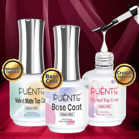 15ML HEMA-Free Base & Top Coat Set – Crystal Glossy & Velvet Matte Finish for Sensitive Nails | Soak-Off UV/LED Gel Varnish