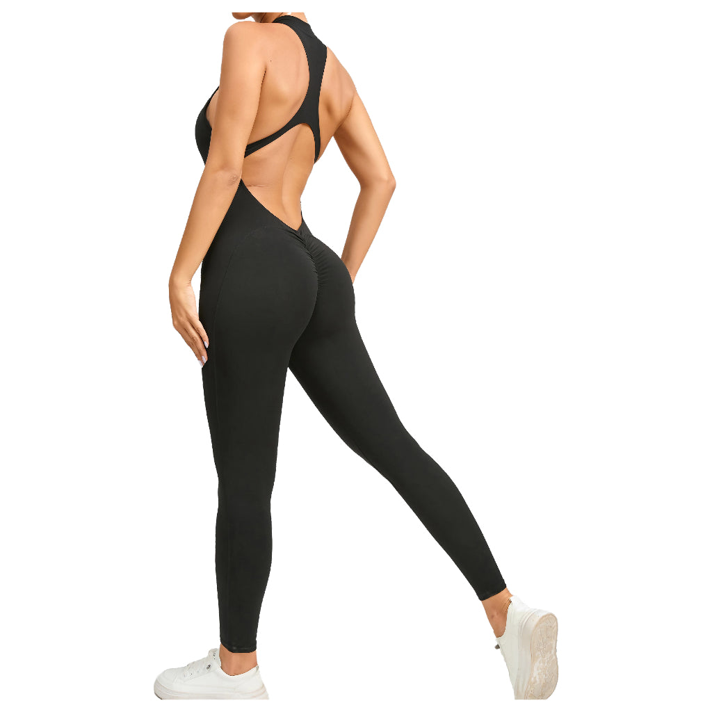 FlexFit™ Zipper Padded Yoga Romper – One-Piece Sleeveless Sports Bodysuit for Women